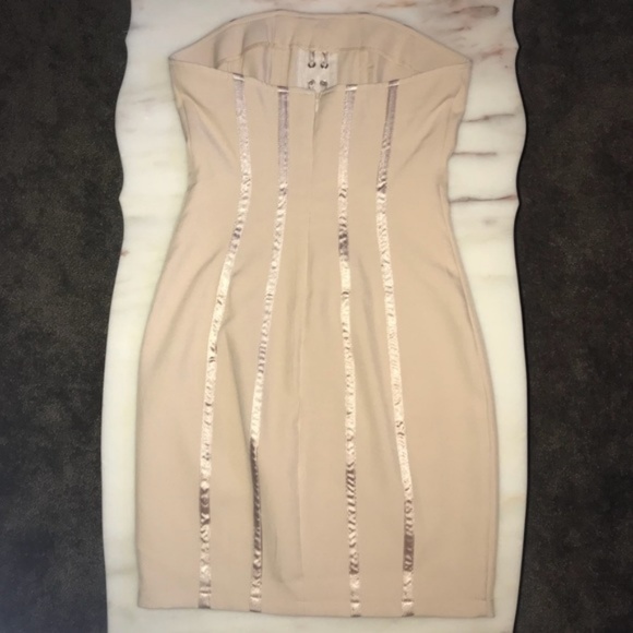 ONE LEFT! Nude Premium Boned Lace Up Bodycon Dress - Picture 7 of 8